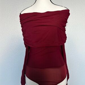 Lulu's Burgundy Off-Shoulder Bodysuit